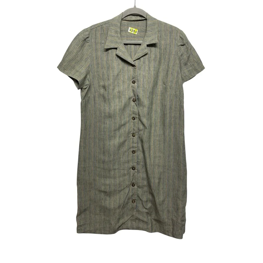 Dockers‎ Levi's Linen Dobby Dress Size Medium To Large Brown Striped Button Down